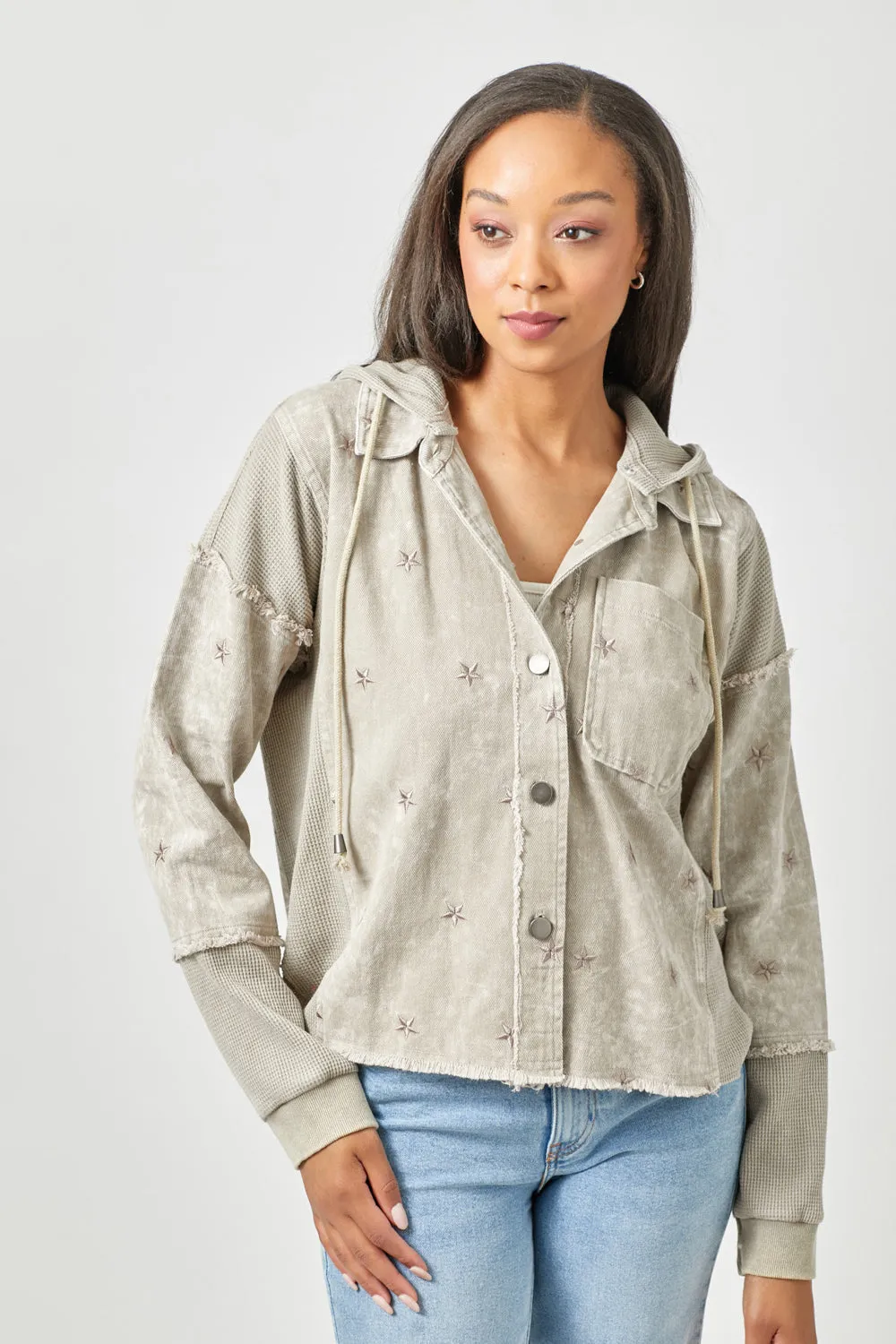 Embroidered washed Shacket