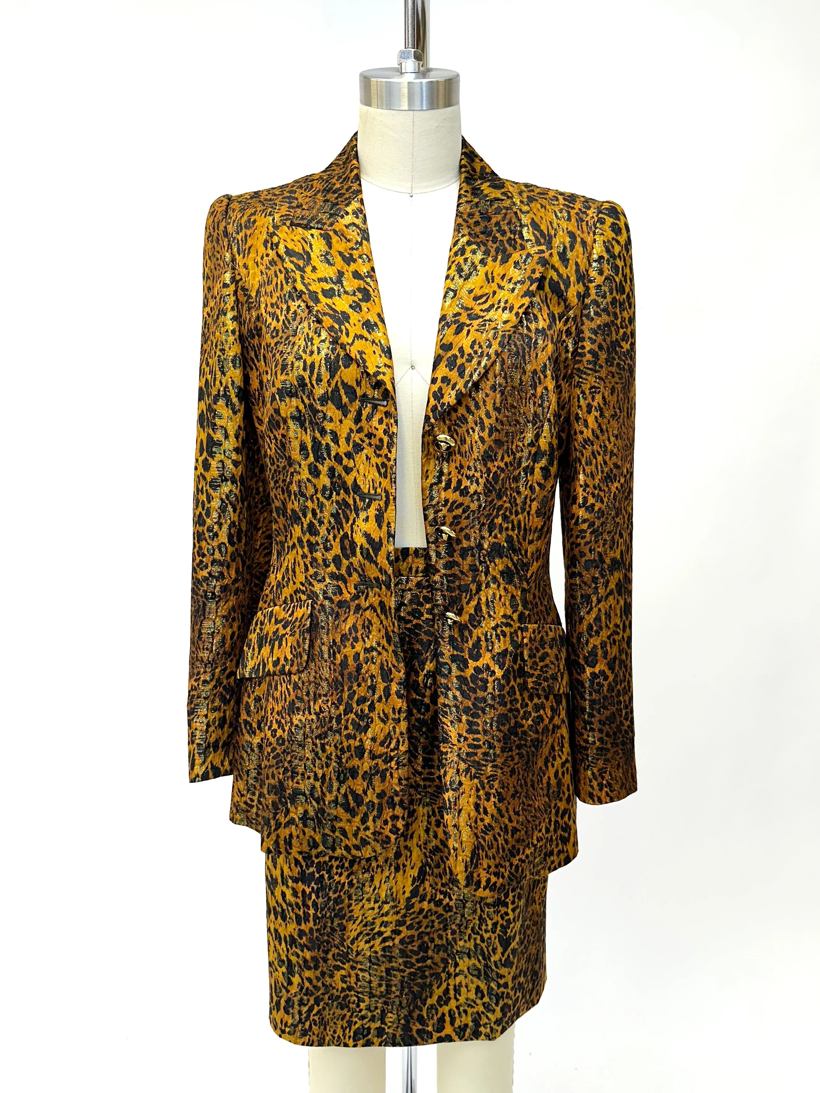 Escada Silk Lurex Animal Print Skirt Set