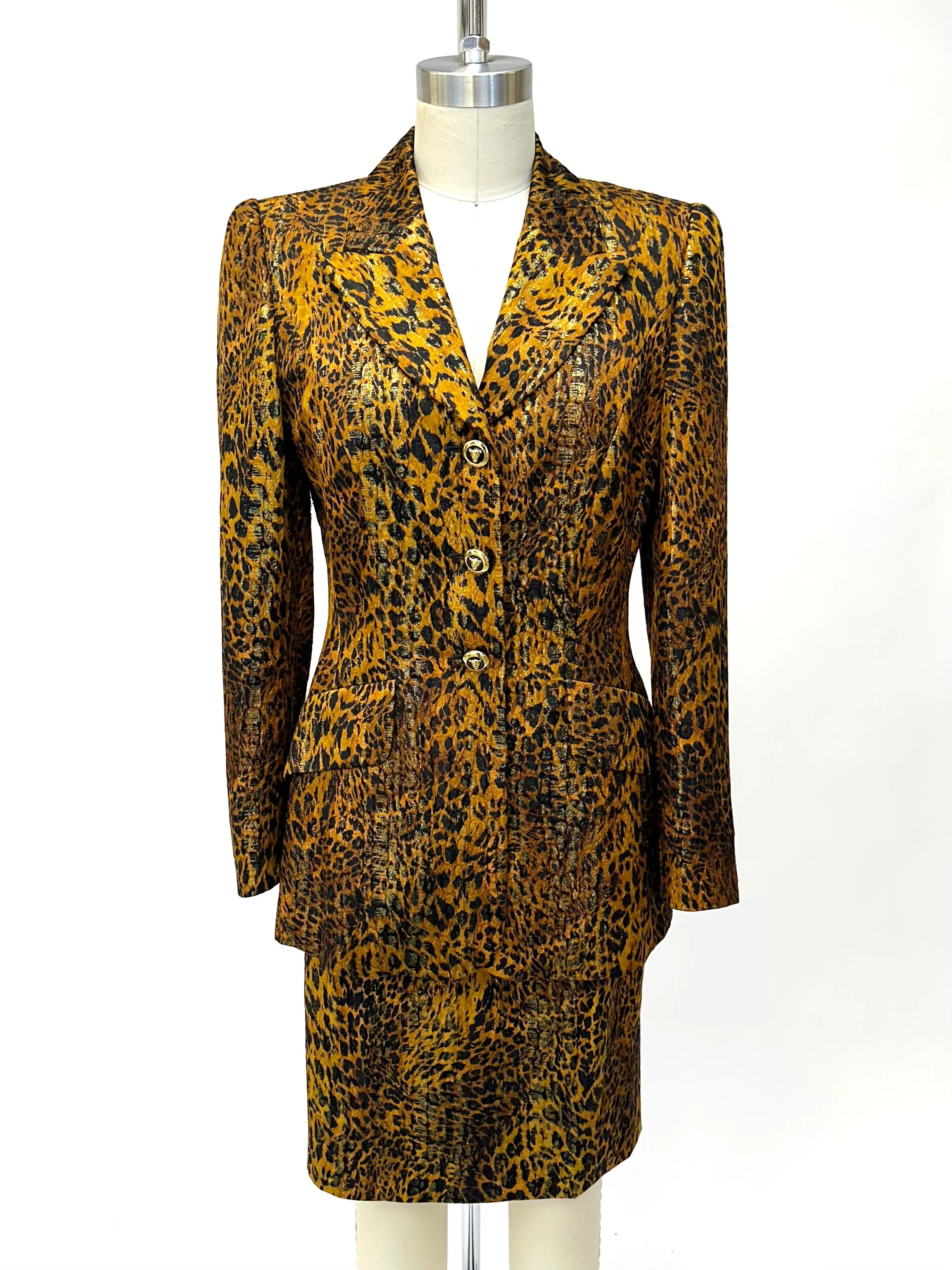 Escada Silk Lurex Animal Print Skirt Set