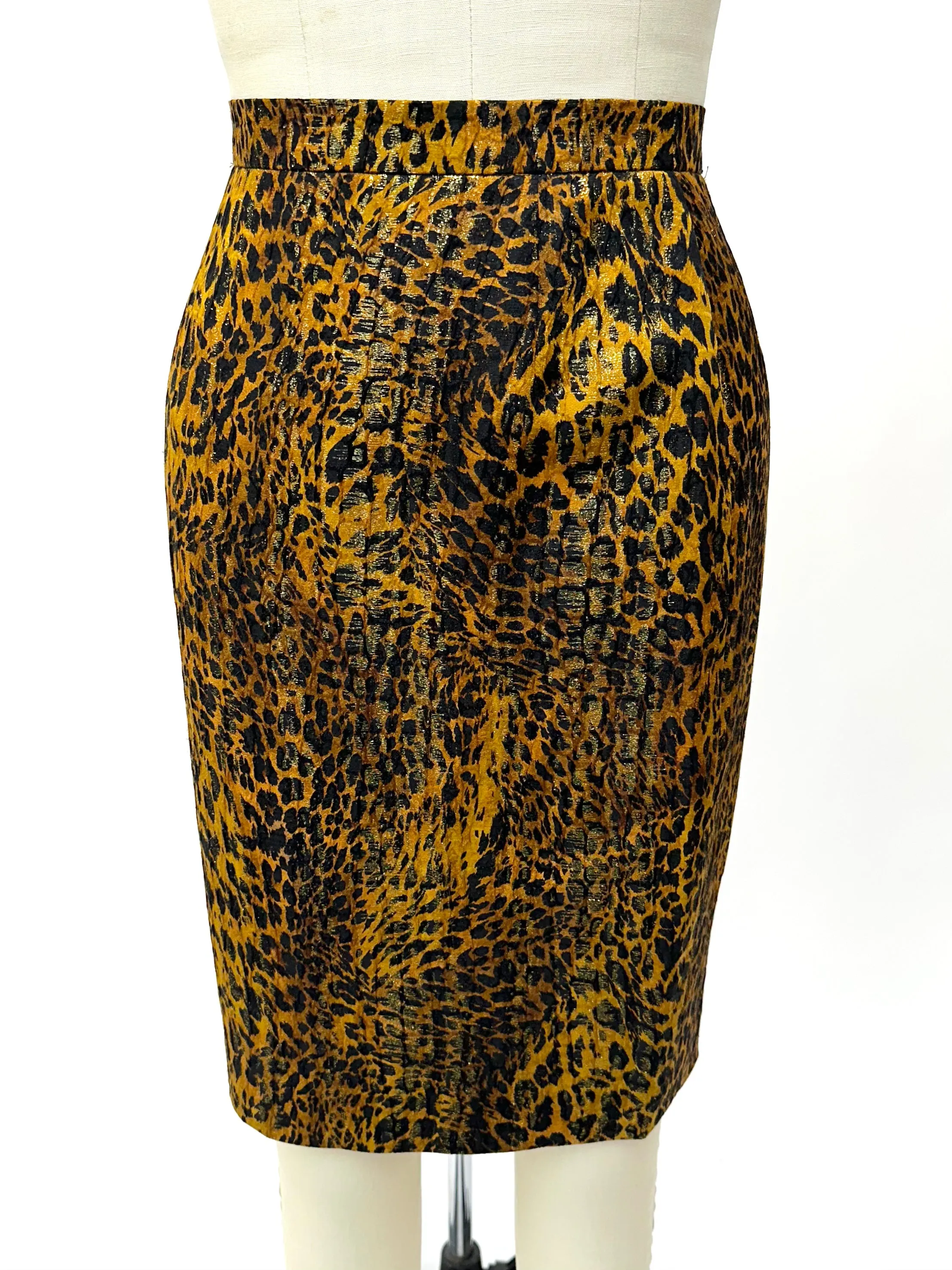 Escada Silk Lurex Animal Print Skirt Set
