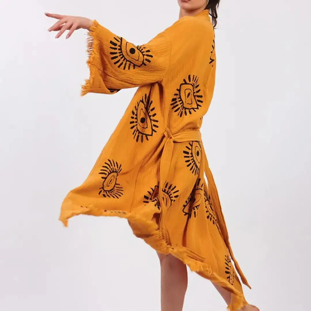 Evil Eye Kimono, Evil Eye Kaftan, Organic Cotton Kimono