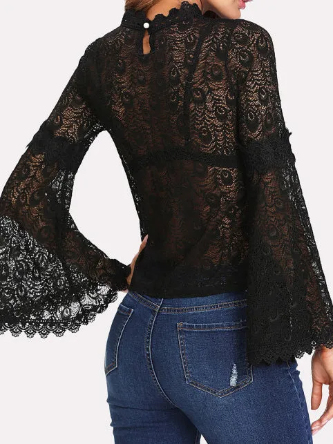 Flare Long Sleeve Lace Shirt