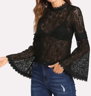 Flare Long Sleeve Lace Shirt