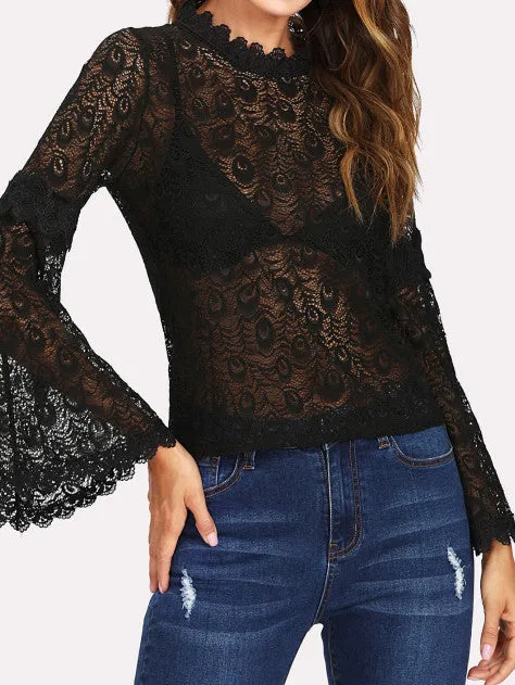 Flare Long Sleeve Lace Shirt
