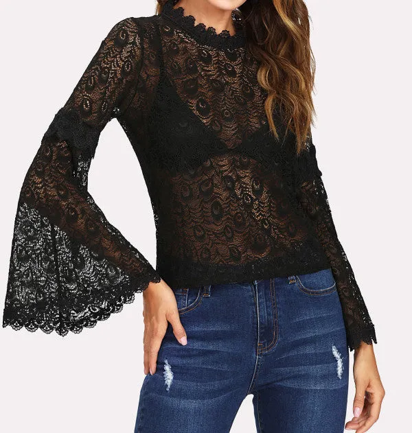 Flare Long Sleeve Lace Shirt