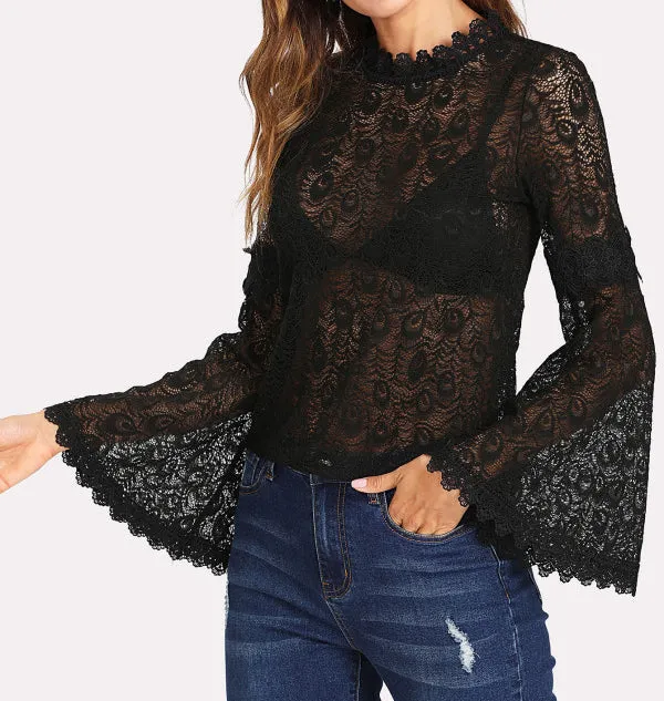 Flare Long Sleeve Lace Shirt