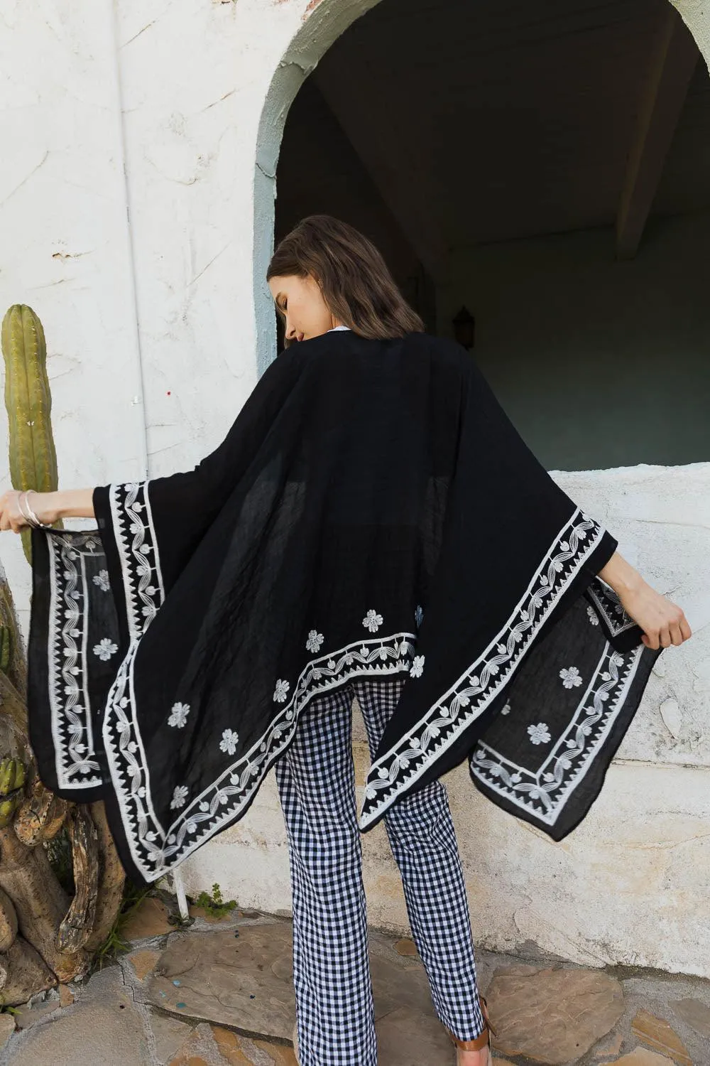 Floral Embroidered Sleeves Kimono - 4 colors
