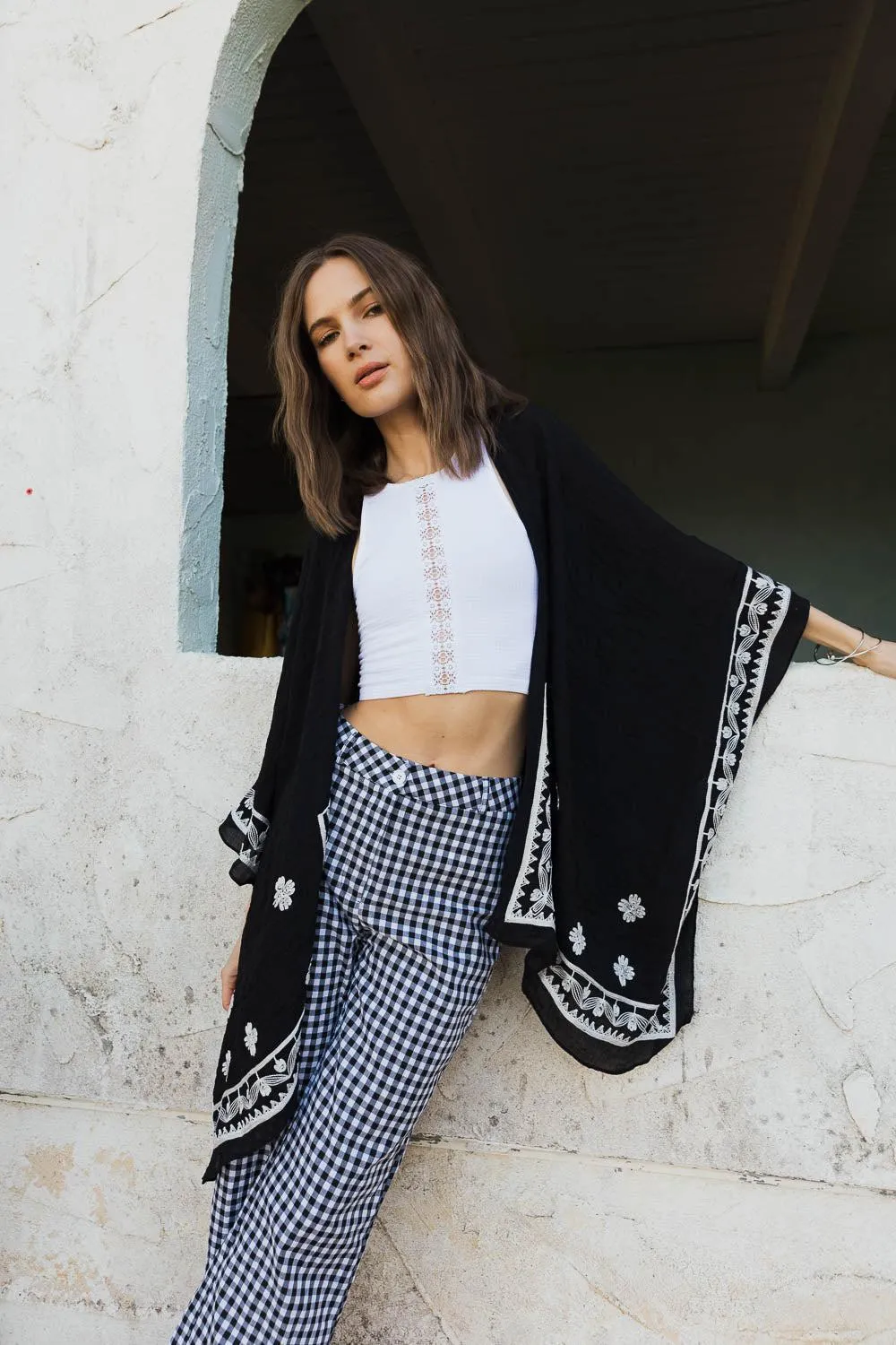 Floral Embroidered Sleeves Kimono - 4 colors
