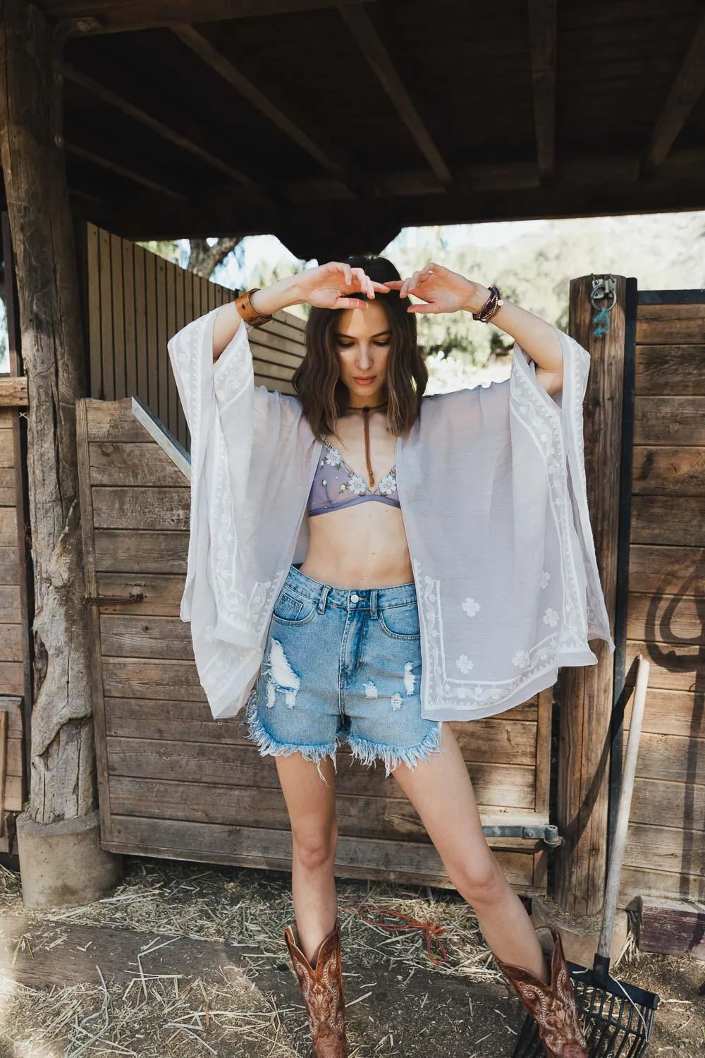 Floral Embroidered Sleeves Kimono - 4 colors