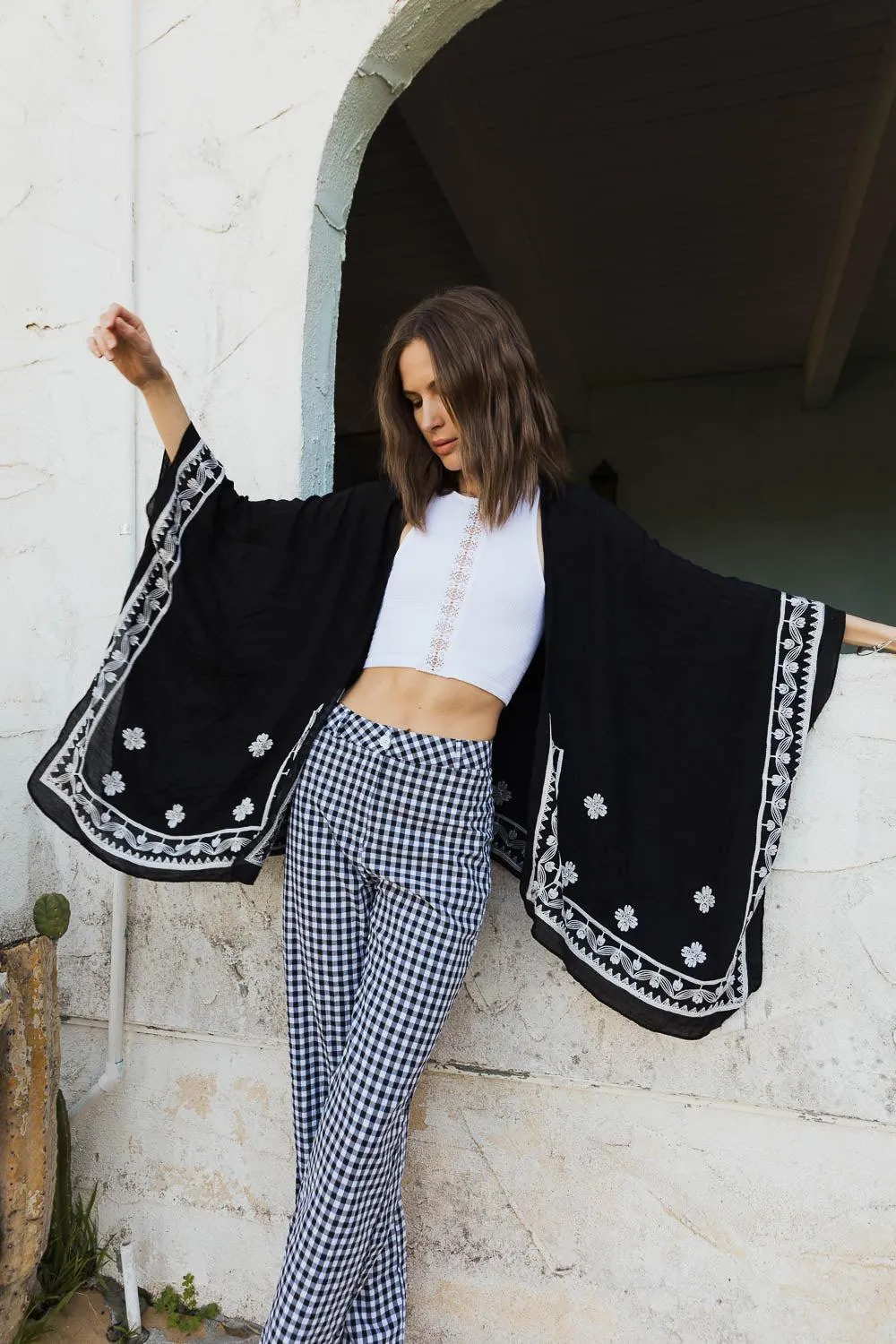 Floral Embroidered Sleeves Kimono - 4 colors
