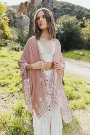 Floral Embroidered Sleeves Kimono - 4 colors