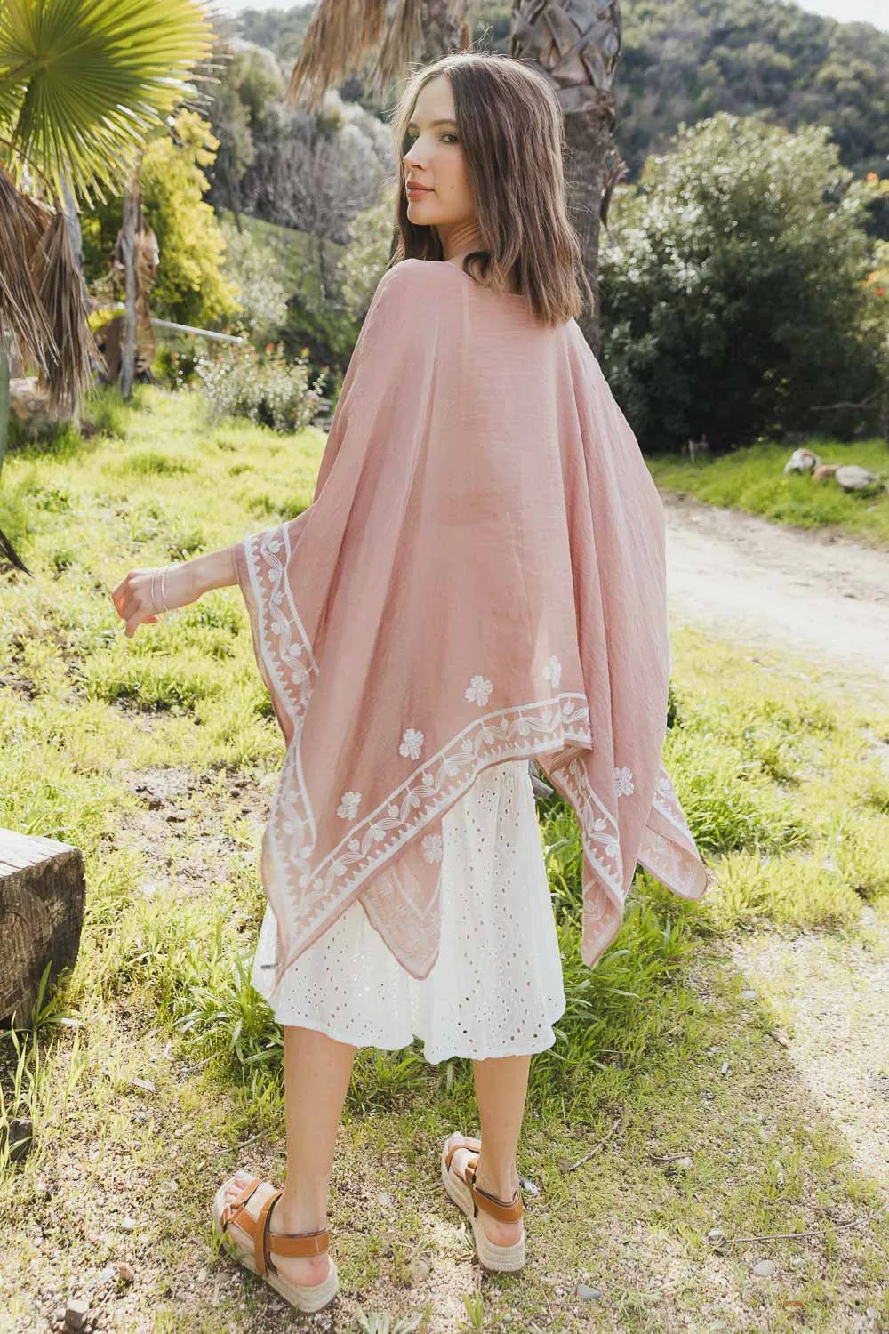 Floral Embroidered Sleeves Kimono - 4 colors
