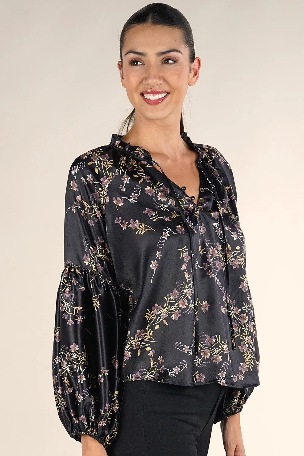 Floral Holiday Long Sleeve Flowy Top