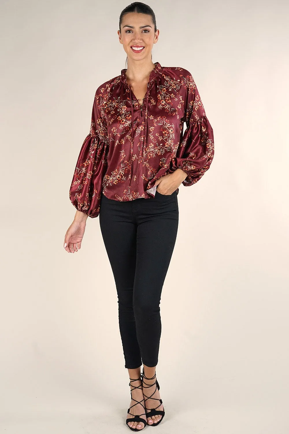 Floral Holiday Long Sleeve Flowy Top