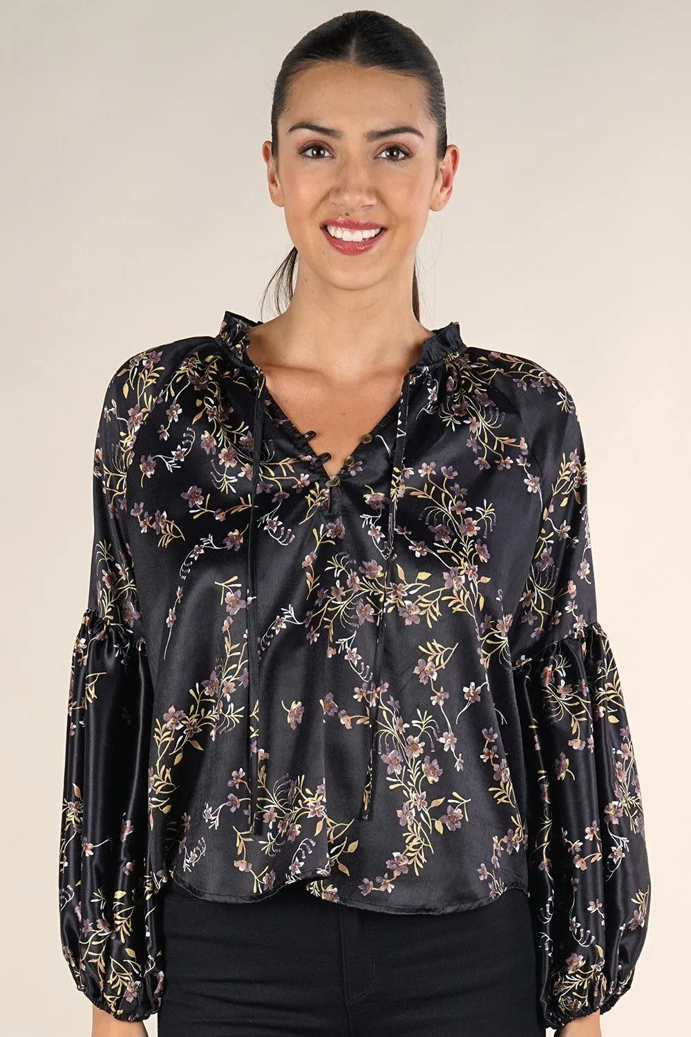 Floral Holiday Long Sleeve Flowy Top