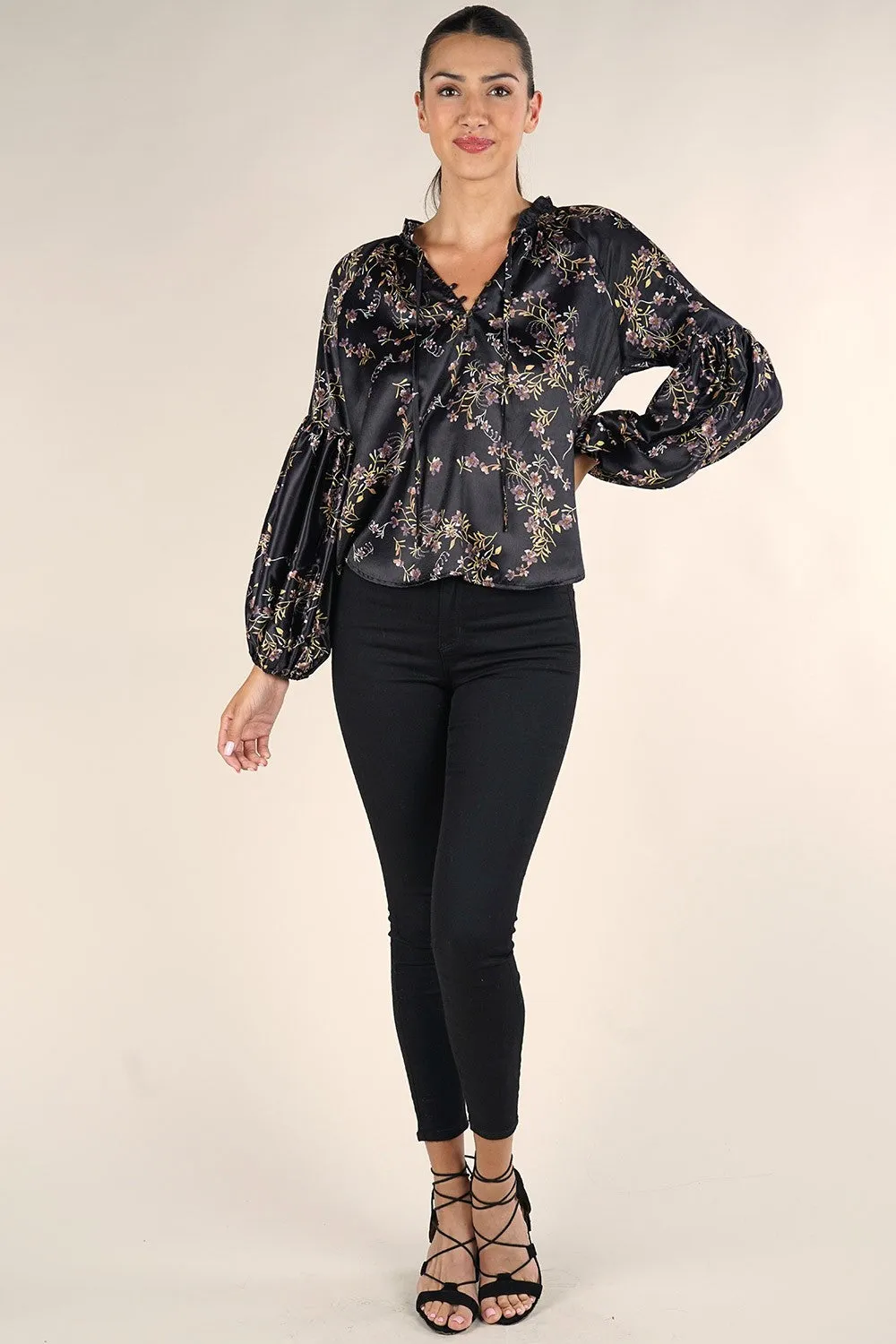 Floral Holiday Long Sleeve Flowy Top