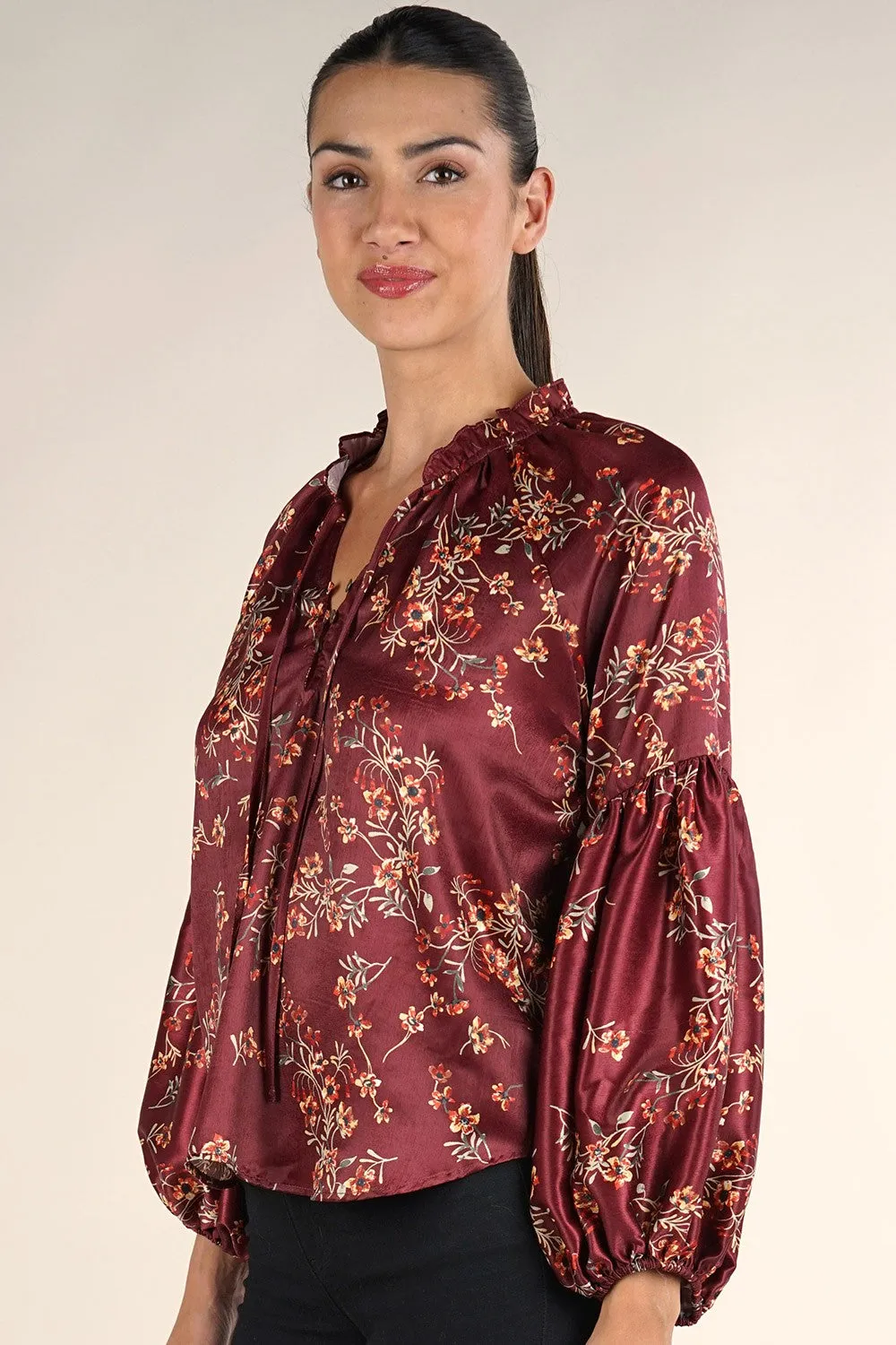Floral Holiday Long Sleeve Flowy Top
