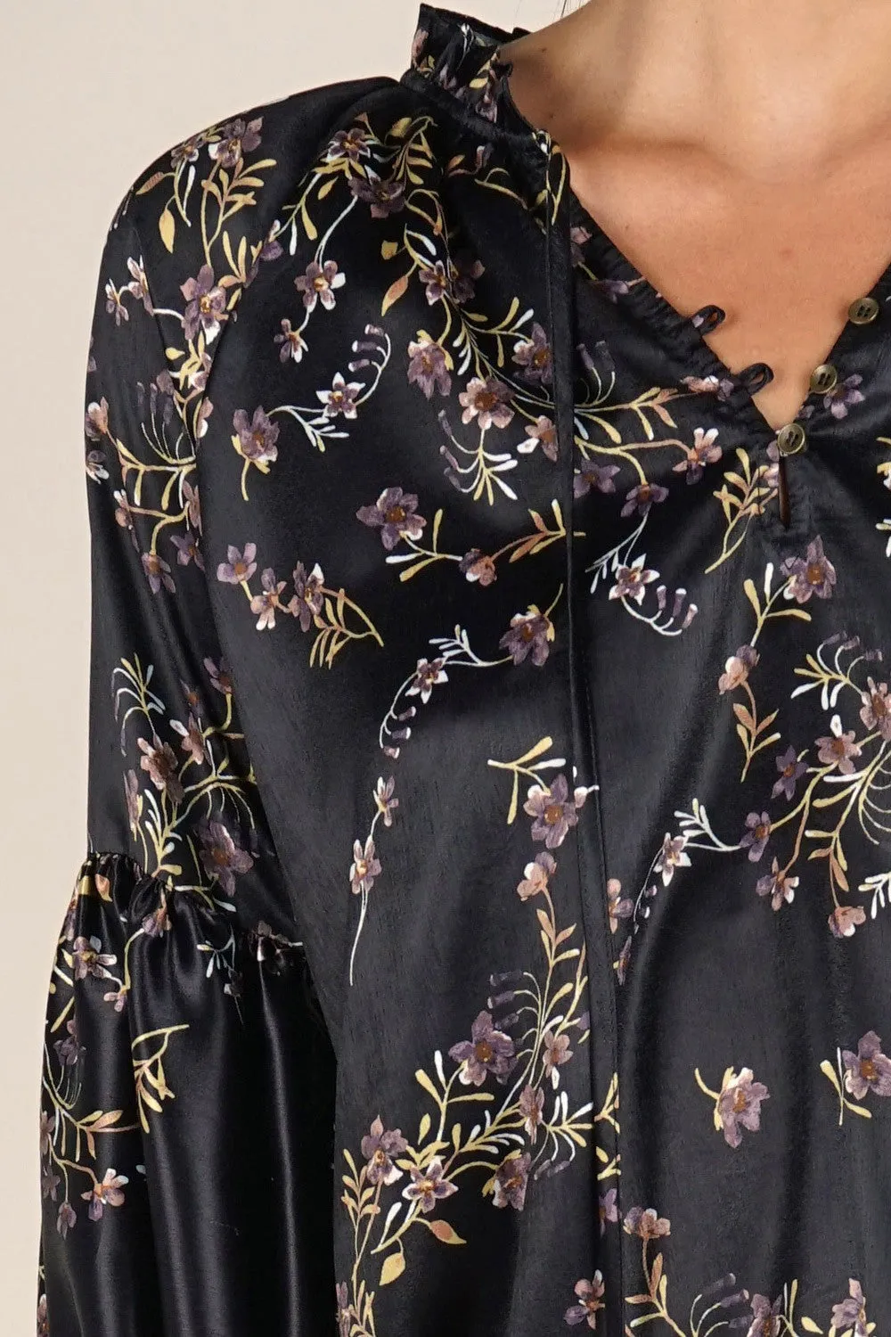 Floral Holiday Long Sleeve Flowy Top