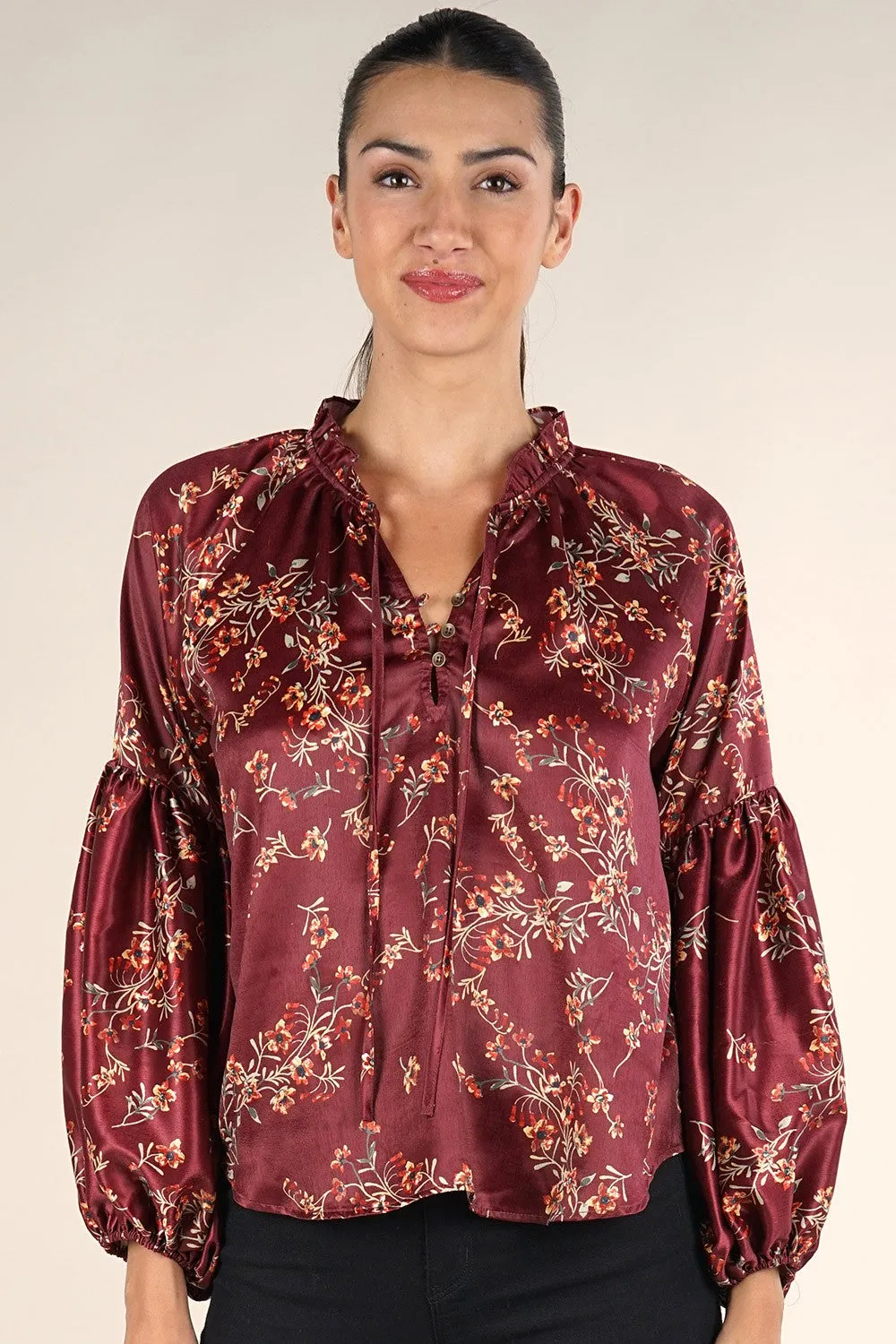 Floral Holiday Long Sleeve Flowy Top