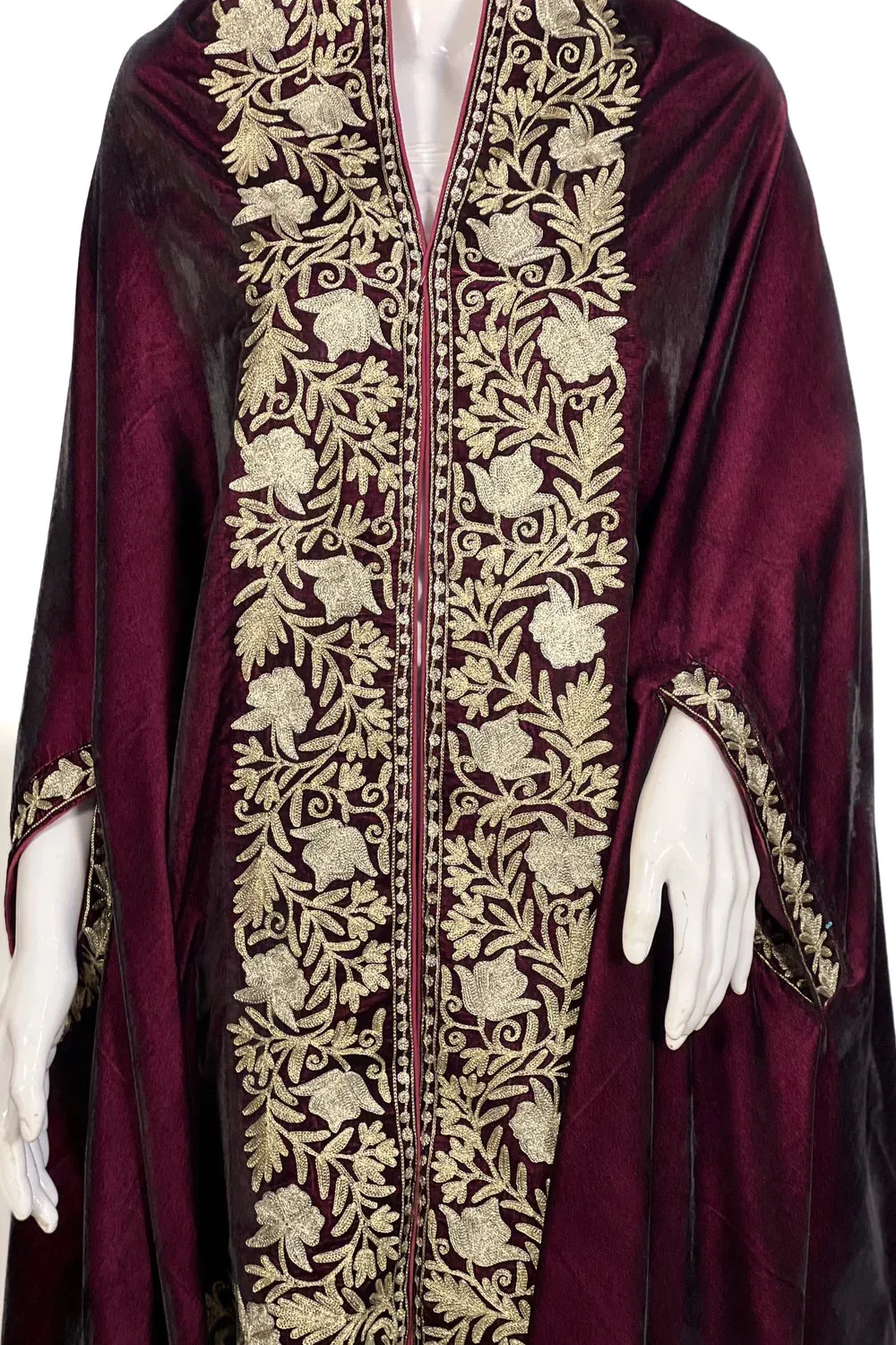 Floral Wine Velvet Shawl Bel Stylish design Fraud-free Cape Embroidery: Tilla with