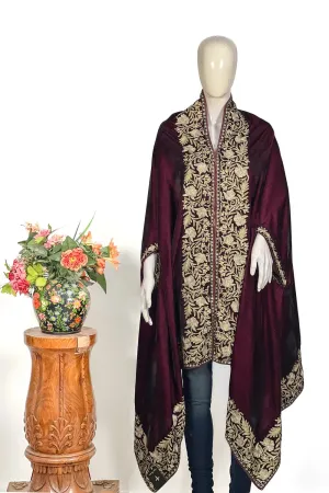 Floral Wine Velvet Shawl Bel Stylish design Fraud-free Cape Embroidery: Tilla with