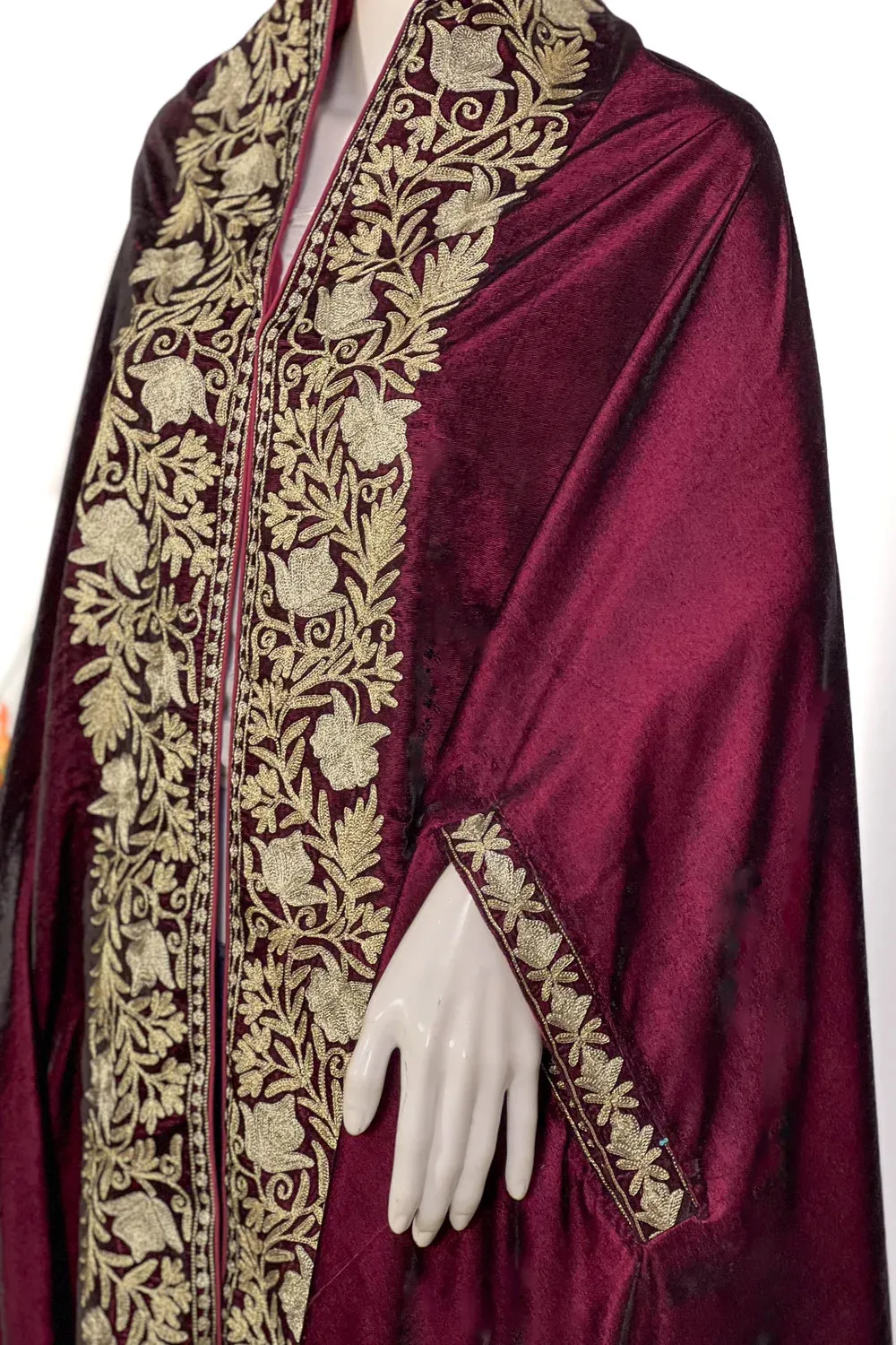 Floral Wine Velvet Shawl Bel Stylish design Fraud-free Cape Embroidery: Tilla with