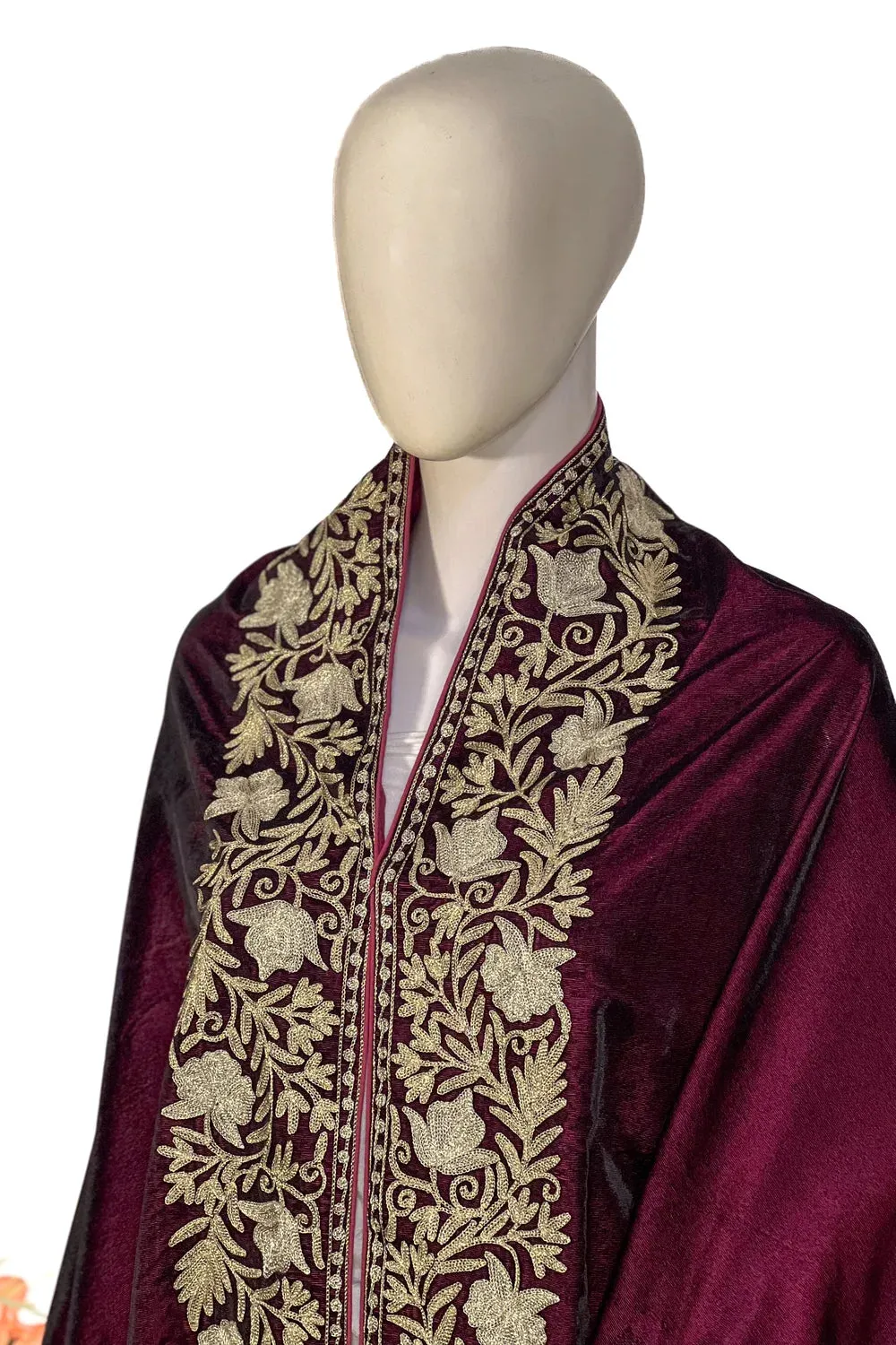 Floral Wine Velvet Shawl Bel Stylish design Fraud-free Cape Embroidery: Tilla with