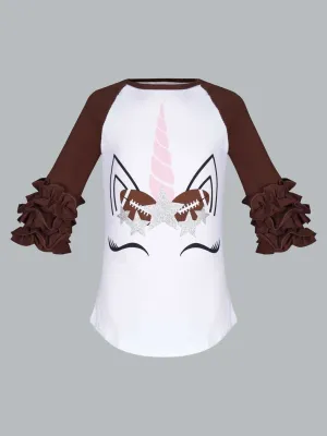 Football Unicorn Raglan Ruffle Sleeve Top