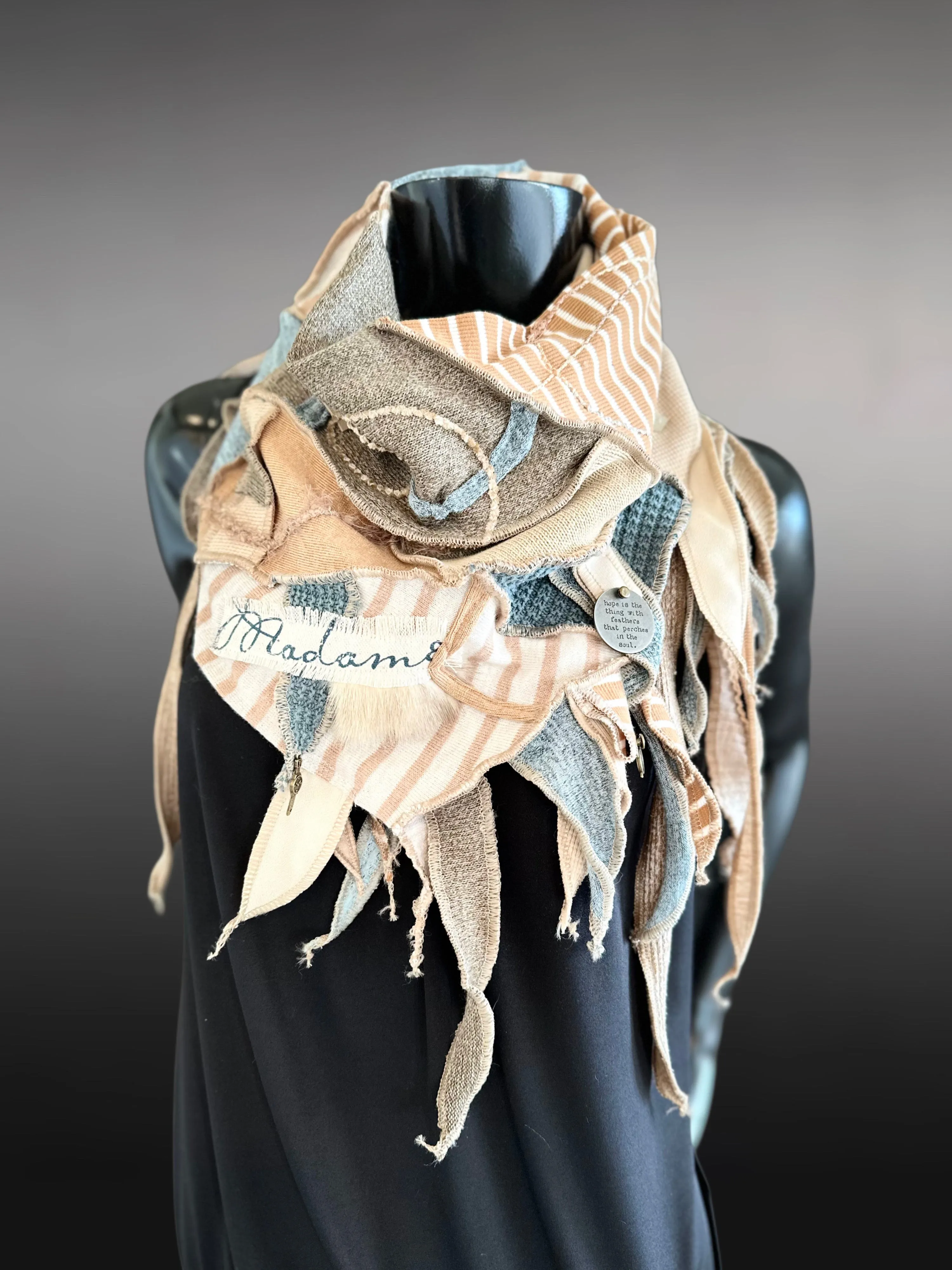 Freeform couture fabric scarf, boho style