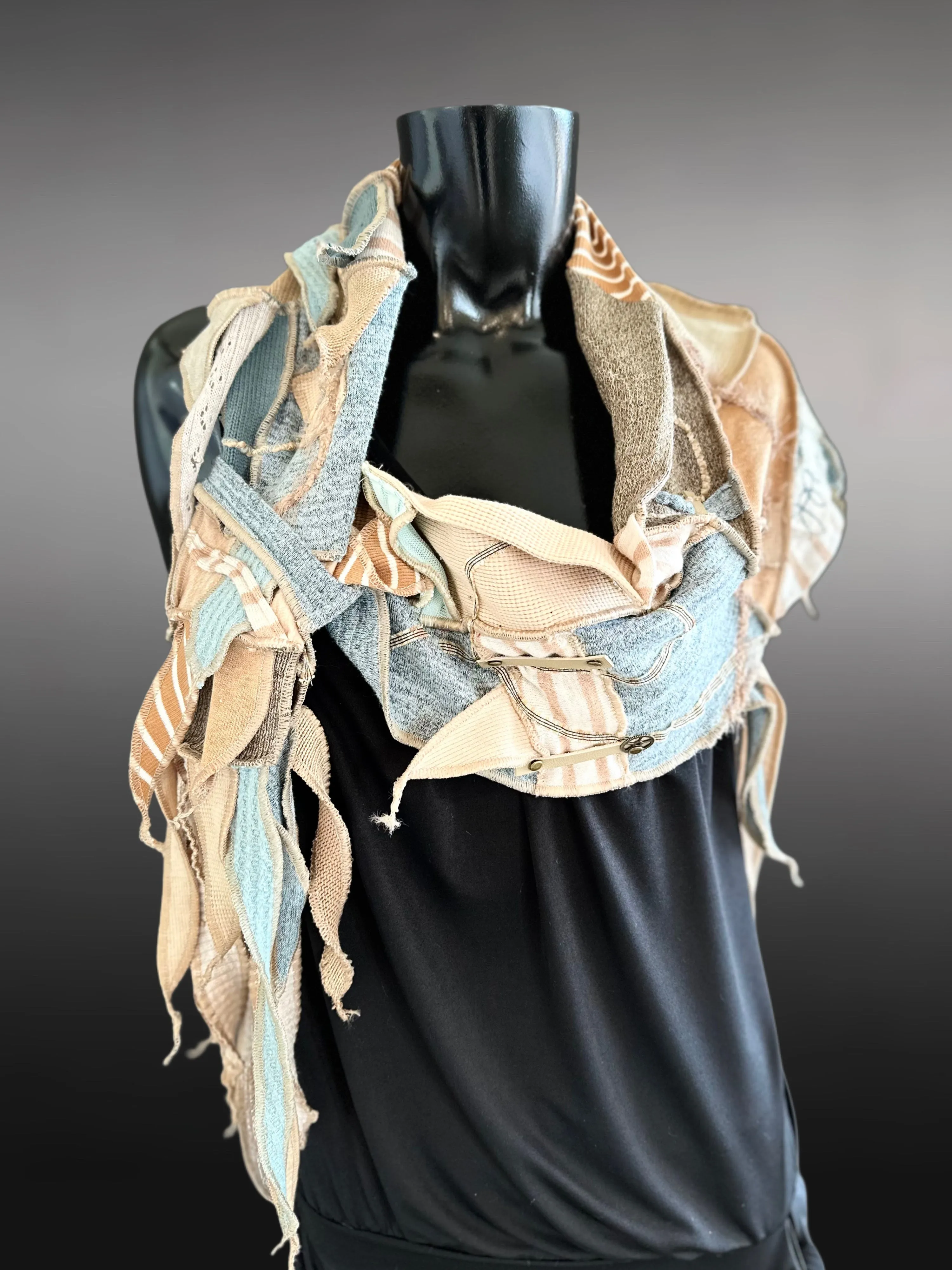 Freeform couture fabric scarf, boho style