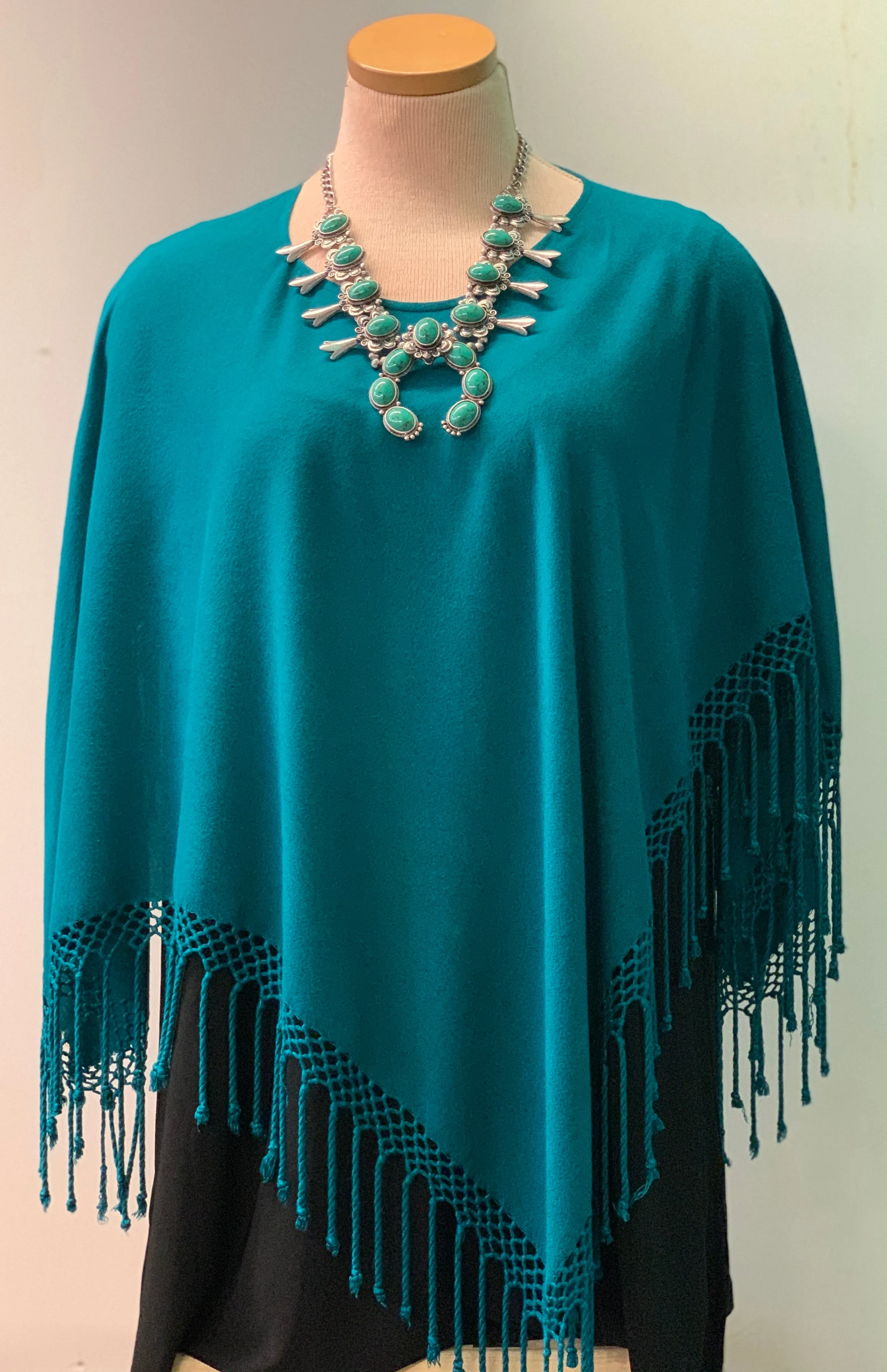Fringed Poncho In Solid Colors
