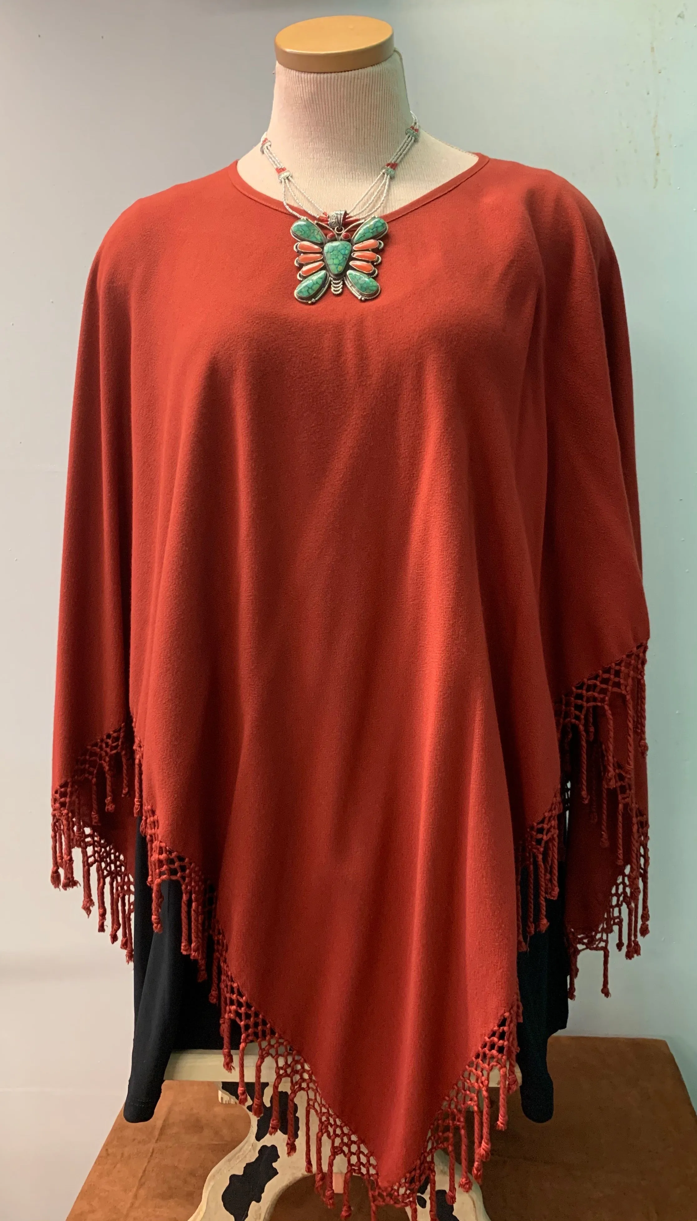 Fringed Poncho In Solid Colors