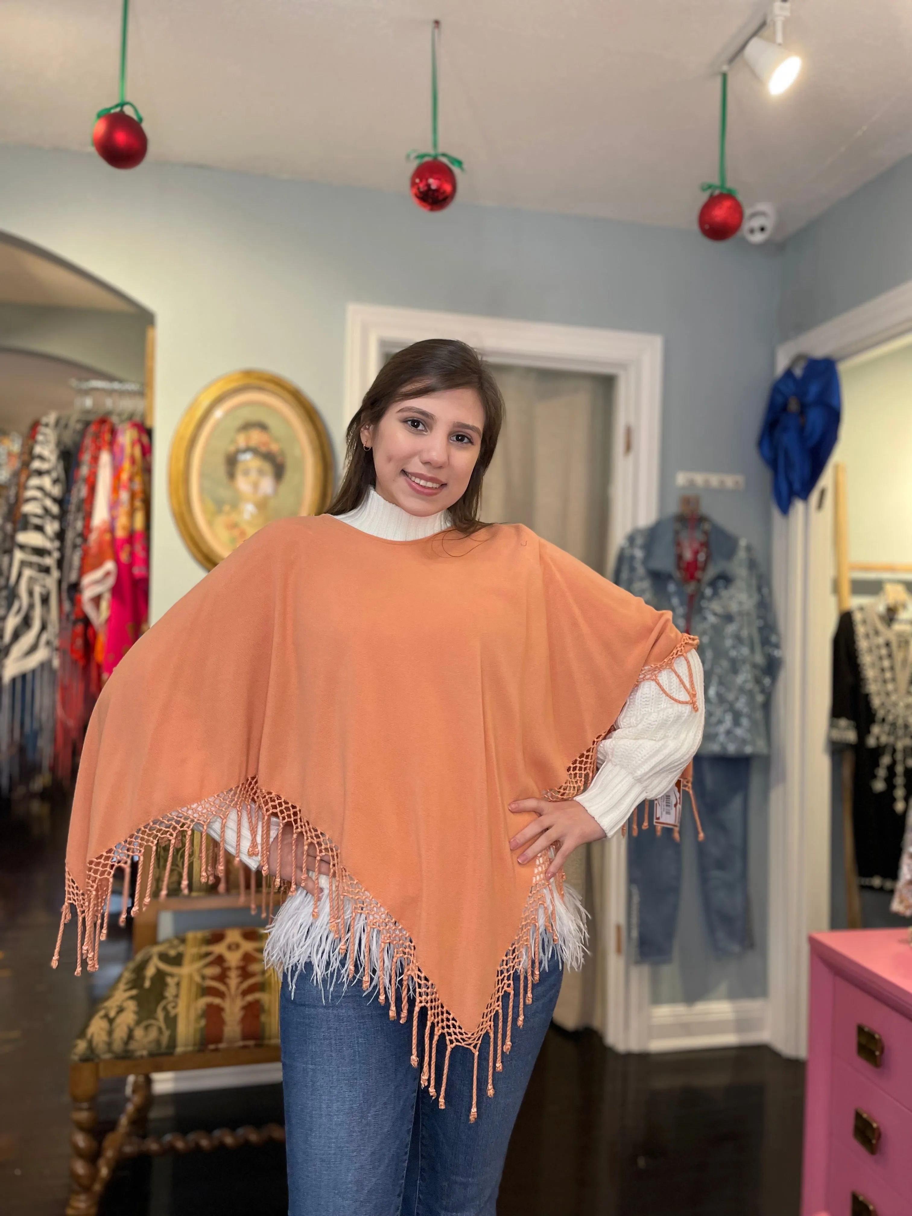 Fringed Poncho In Solid Colors