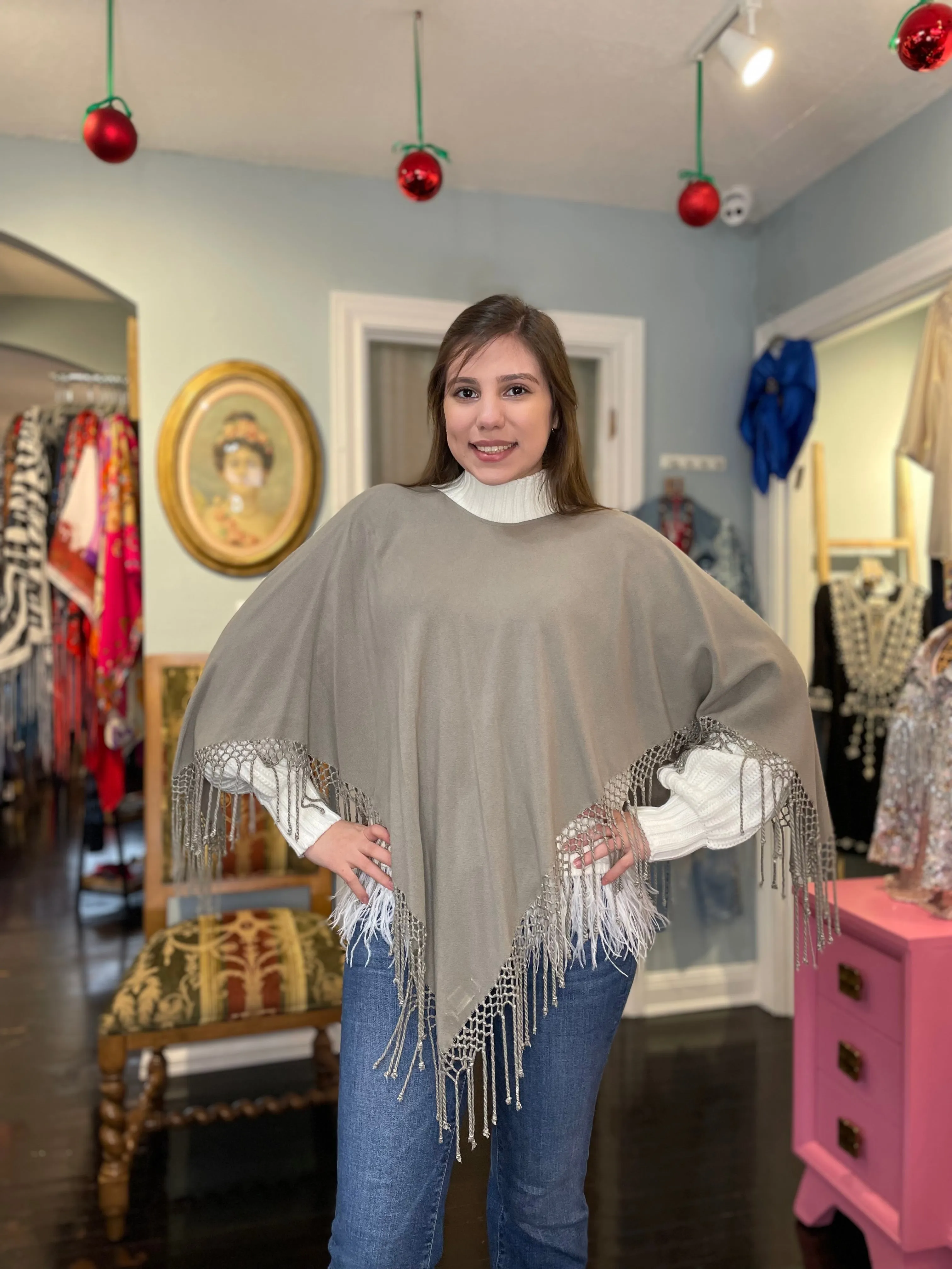 Fringed Poncho In Solid Colors