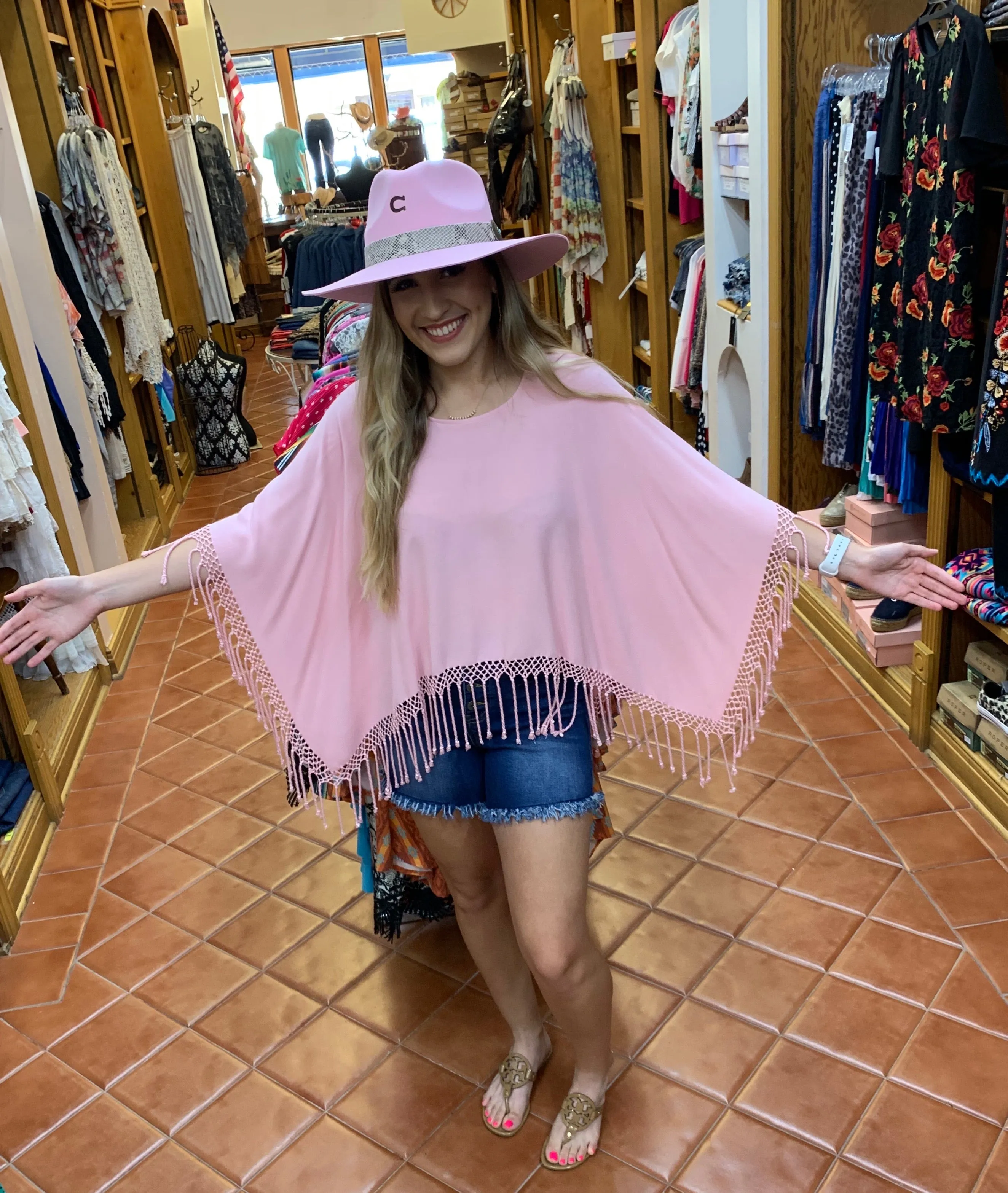 Fringed Poncho In Solid Colors