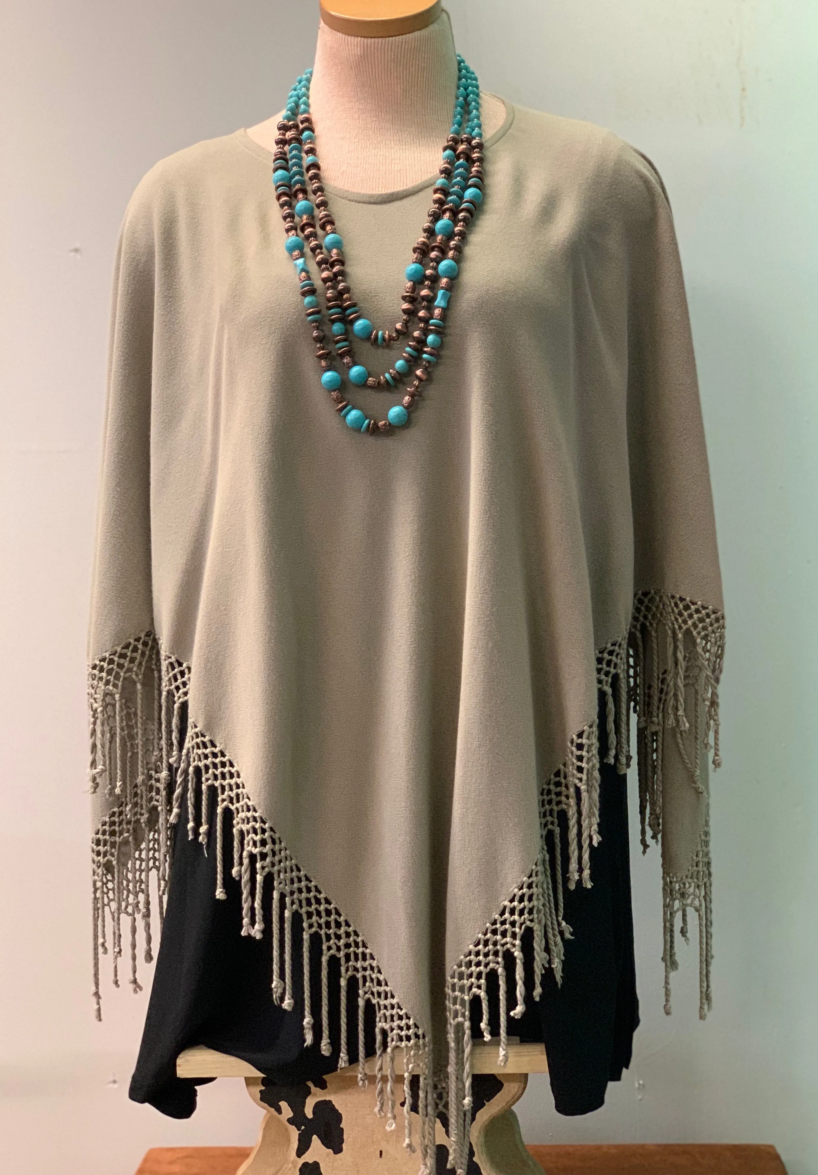 Fringed Poncho In Solid Colors