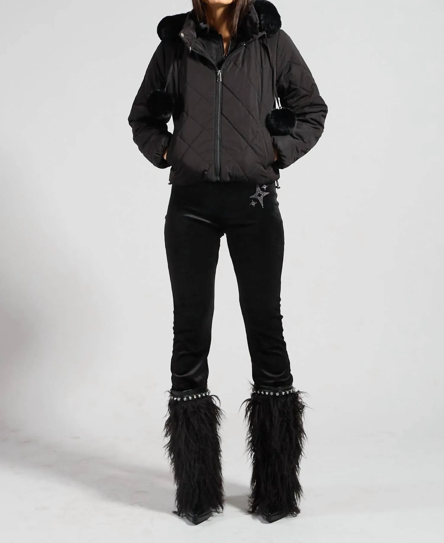 Fur Puffer Coat In Noir