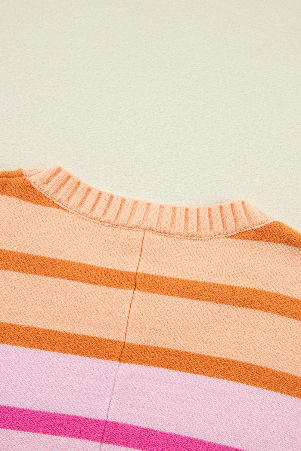 Gigi Contrast Striped Round Neck Long Sleeve Knit Top
