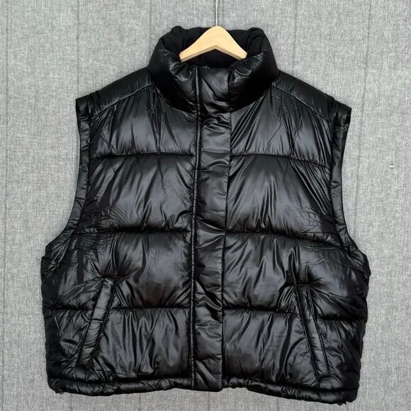 Gilly Hicks Black Oversized Puffer Sporty Zip Off Arms Vest Jacket Size XL NWT
