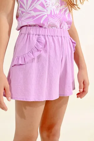 Girls Lilac Ruffle Pocket Short..