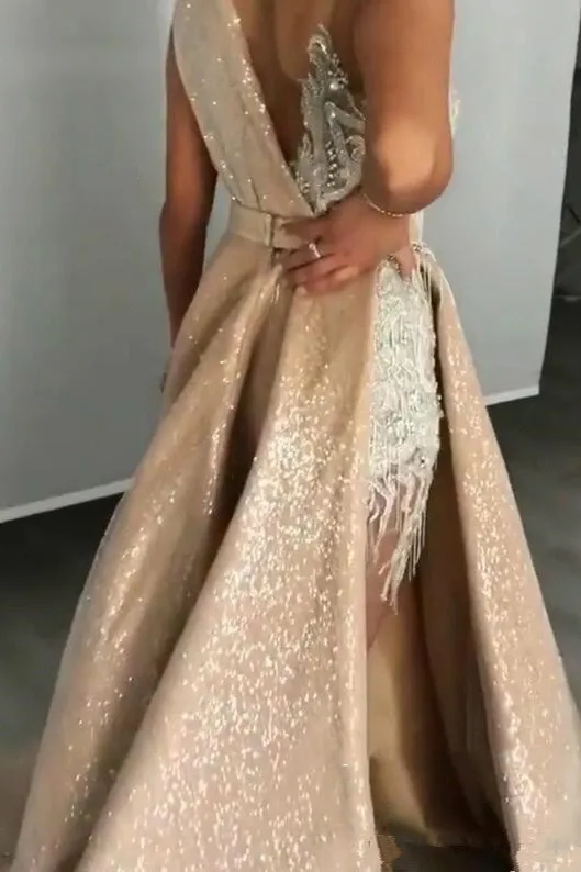 Glamorous Sequins Detachable Skirt Prom Dress With Lace