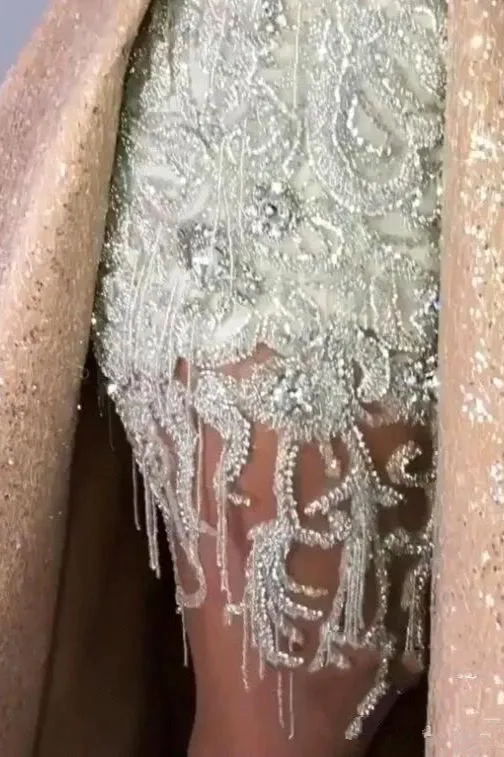 Glamorous Sequins Detachable Skirt Prom Dress With Lace