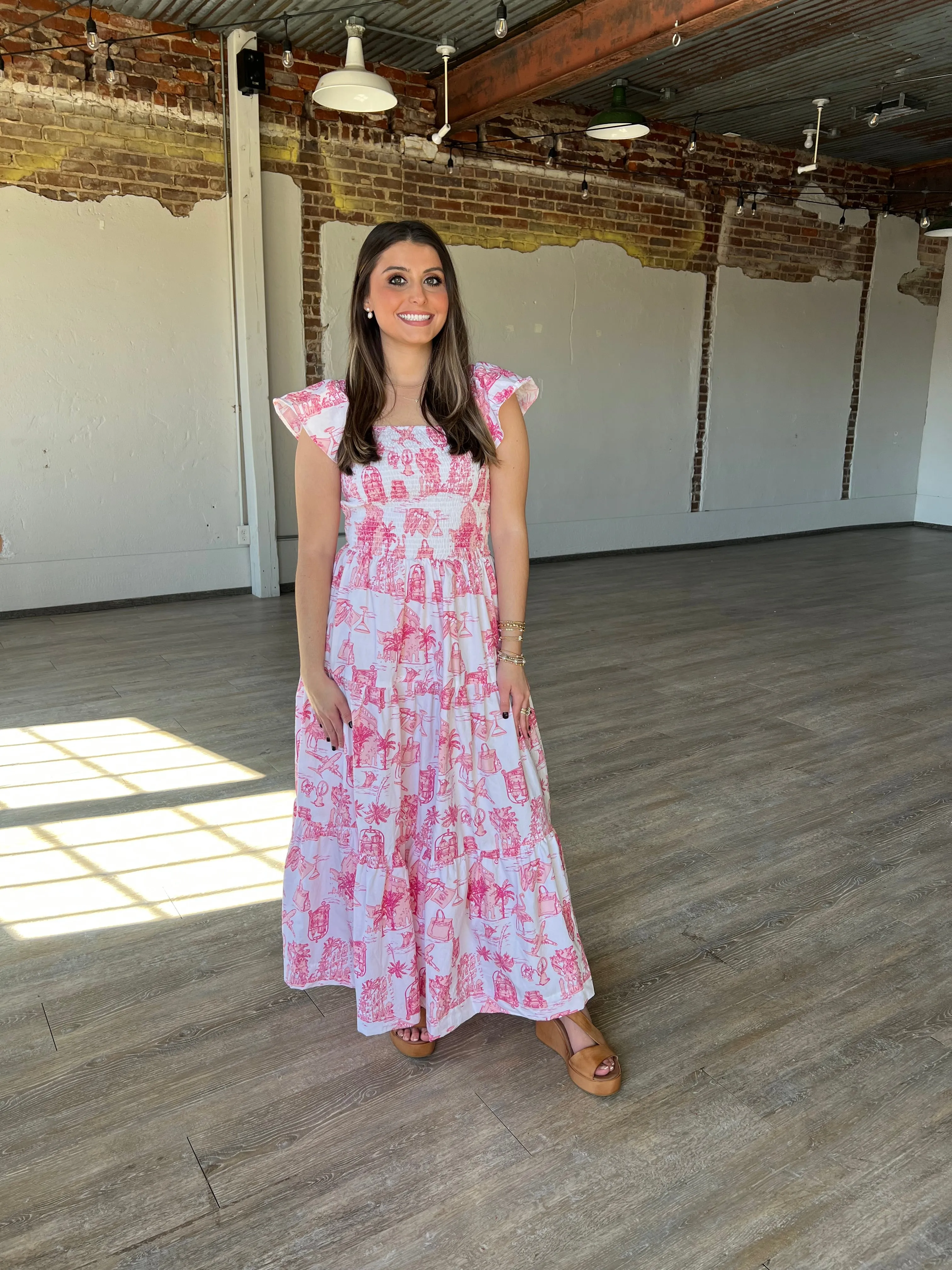 Going Places Toile Midi Dress