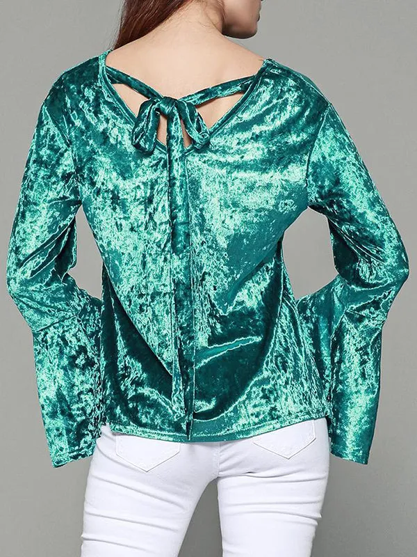 Gold Velvet Big Horn Long Sleeve Open Back Top