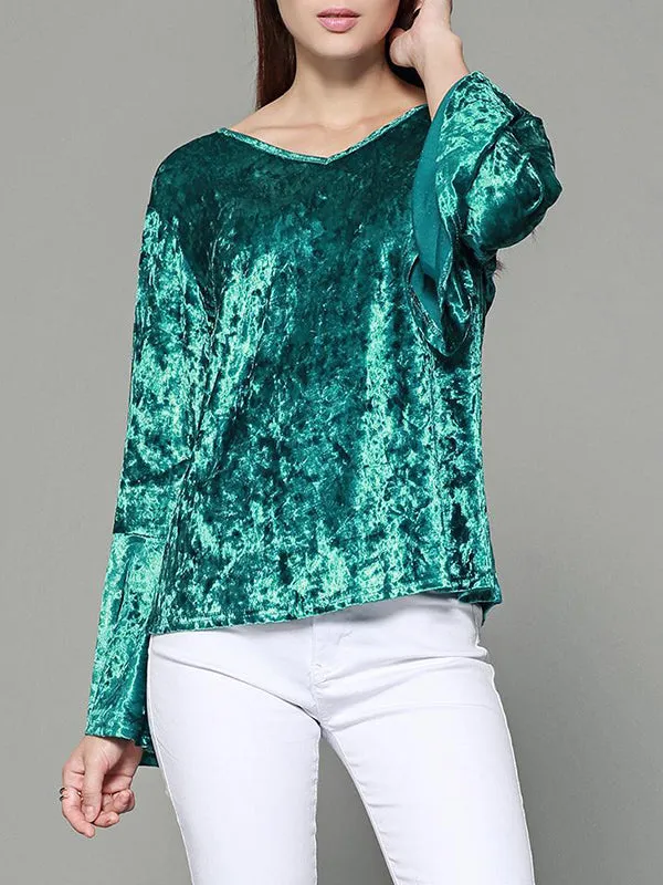 Gold Velvet Big Horn Long Sleeve Open Back Top