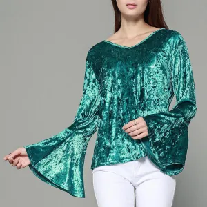 Gold Velvet Big Horn Long Sleeve Open Back Top