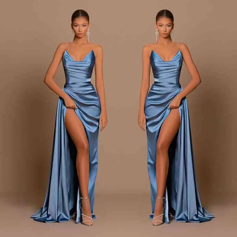 Gorgeous Dusty Blue Sweetheart Prom Dress Mermaid Slit Long On Sale