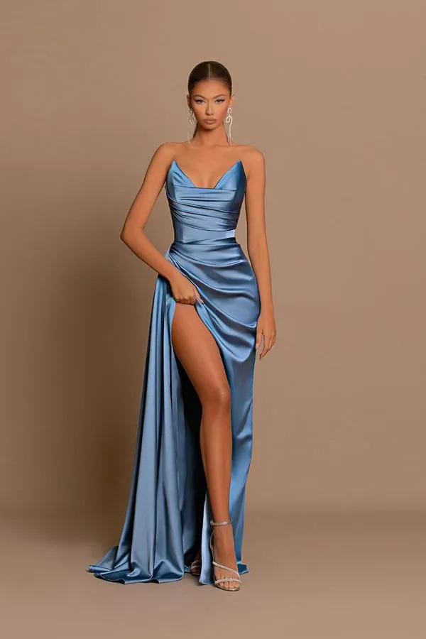 Gorgeous Dusty Blue Sweetheart Prom Dress Mermaid Slit Long On Sale