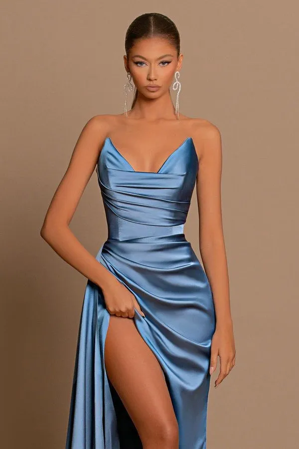 Gorgeous Dusty Blue Sweetheart Prom Dress Mermaid Slit Long On Sale