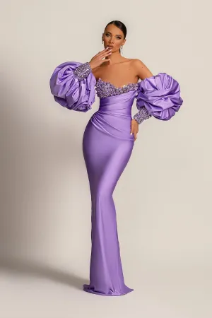 Gorgeous Lilac Detachable Sleeves Prom Dress Mermaid Sweetheart With Sequins